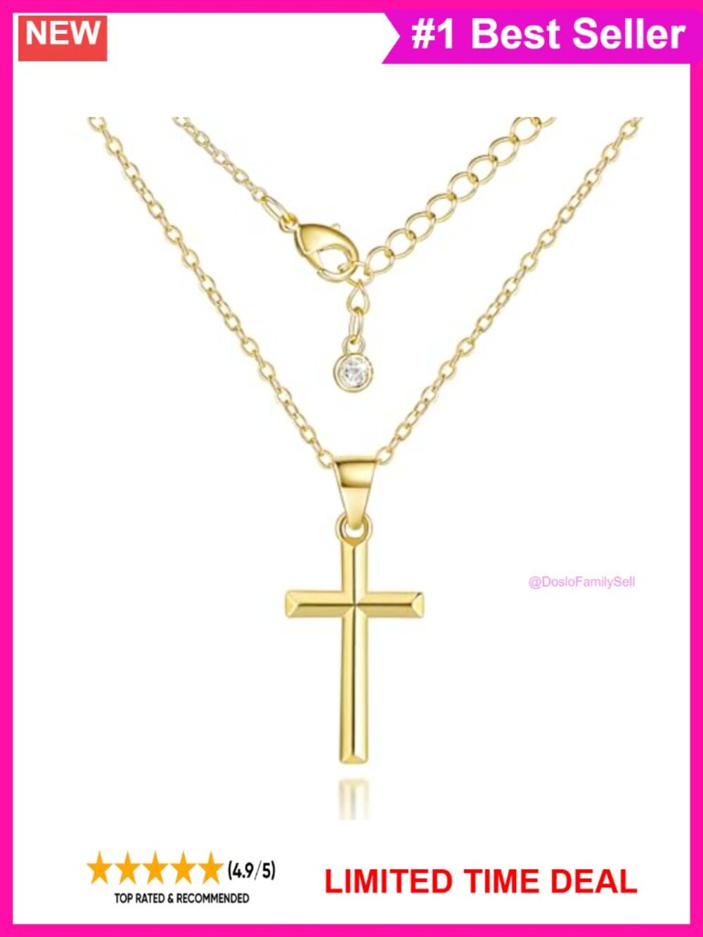 14K Gold Plated Cross Necklace Women Small Dainty Pendant Minimalist Adjustable